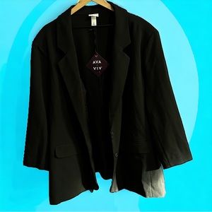 NWT classic plus size black work office button blazer